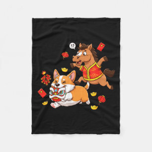 Chinese Horse Corgi Funny Kids Mens Womens Happy N Fleece Blanket