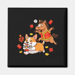 Chinese Horse Corgi Funny Kids Mens Womens Happy N Magnet