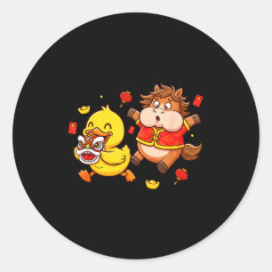 Chinese Horse Duck Funny Kids Mens Womens Happy Ne Classic Round Sticker