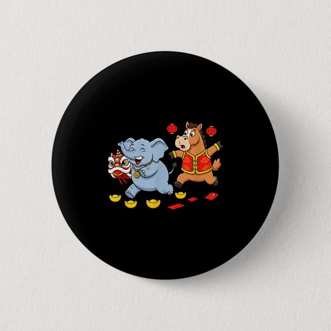 Chinese Horse Elephant Funny Kids Mens Womens Happ 6 Cm Round Badge (Front)