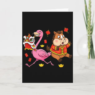 Chinese Horse Flamingo Funny Kids Mens Womens Happ Card