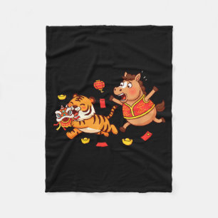 Chinese Horse Funny Tiger Kids Mens Womens Happy N Fleece Blanket