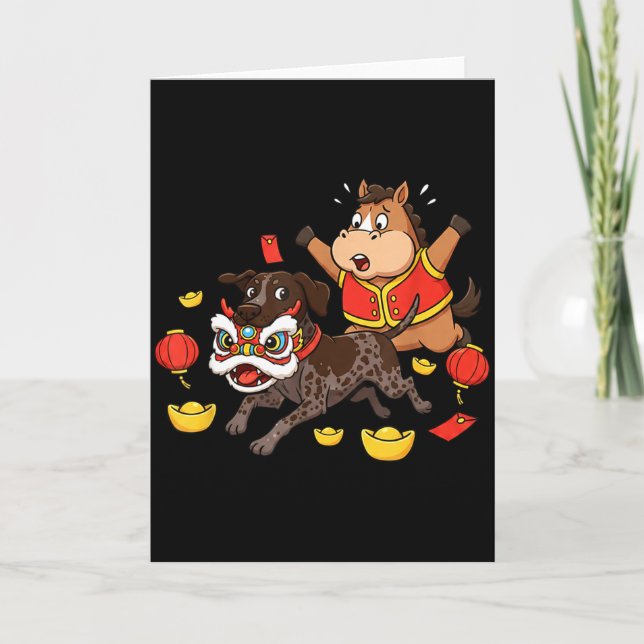 Chinese Horse German Shorthaired Pointer Dog Happy Card (Front)