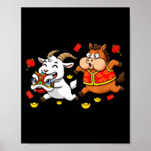 Chinese Horse Goat Funny Kids Mens Womens Happy Ne Poster