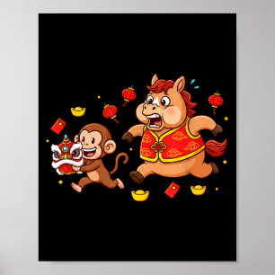Chinese Horse Monkey Funny Kids Mens Womens Happy Poster