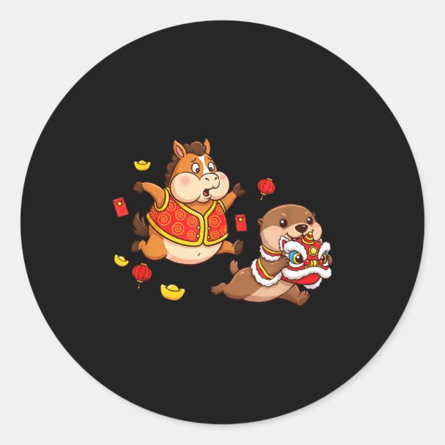 Chinese Horse Otter Funny Kids Mens Womens Happy N Classic Round Sticker (Front)