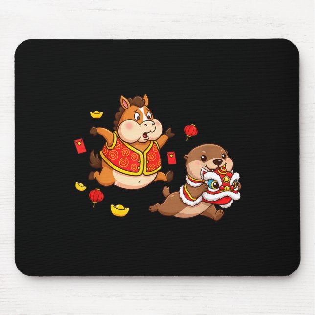 Chinese Horse Otter Funny Kids Mens Womens Happy N Mouse Pad (Front)