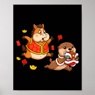 Chinese Horse Otter Funny Kids Mens Womens Happy N Poster