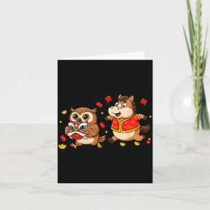 Chinese Horse Owl Funny Kids Mens Womens Happy New Card