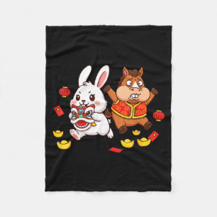 Chinese Horse Rabbit Funny Kids Mens Womens Happy  Fleece Blanket