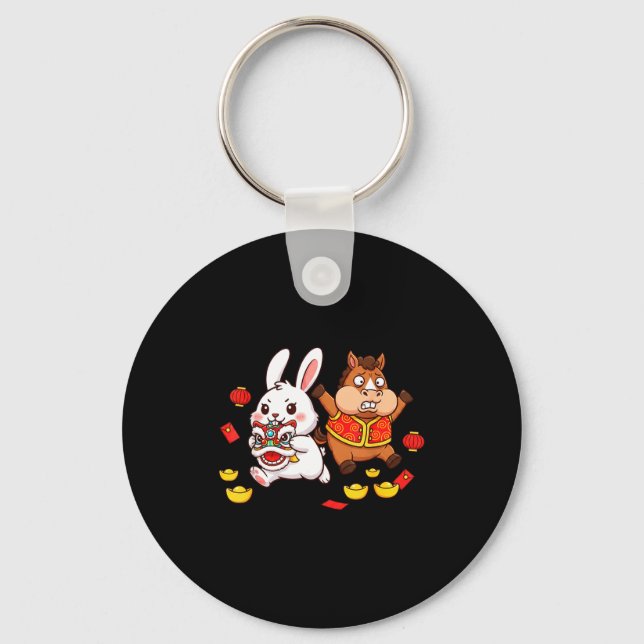 Chinese Horse Rabbit Funny Kids Mens Womens Happy  Key Ring (Front)