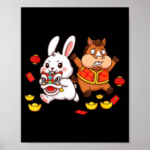 Chinese Horse Rabbit Funny Kids Mens Womens Happy  Poster