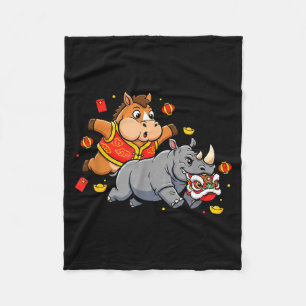 Chinese Horse Rhino Funny Kids Mens Womens Happy N Fleece Blanket