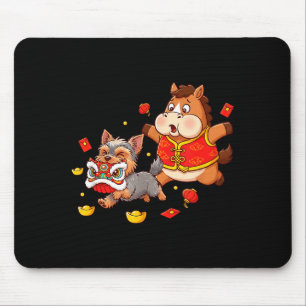 Chinese Horse Yorkshire Terrier Mens Womens Happy  Mouse Pad