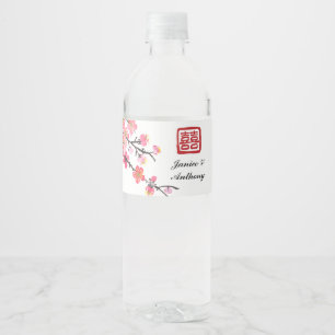 Chinese ink painting floral bird wedding  water bottle label