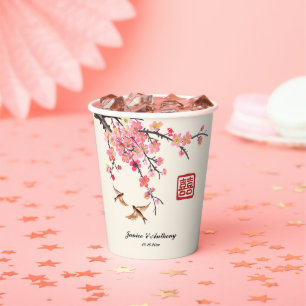 Chinese Ink painting flowers and birds wedding Paper Cups