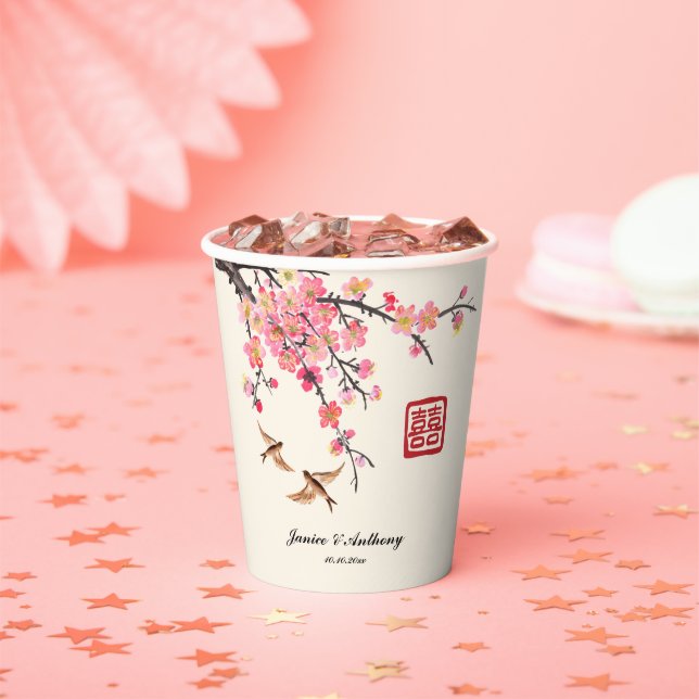 Chinese Ink painting flowers and birds wedding Paper Cups (Insitu)