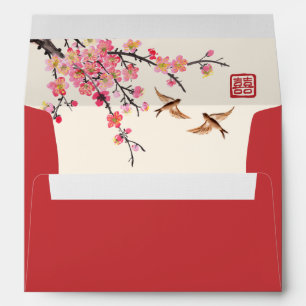 Chinese ink painting flowers birds red wedding  envelope