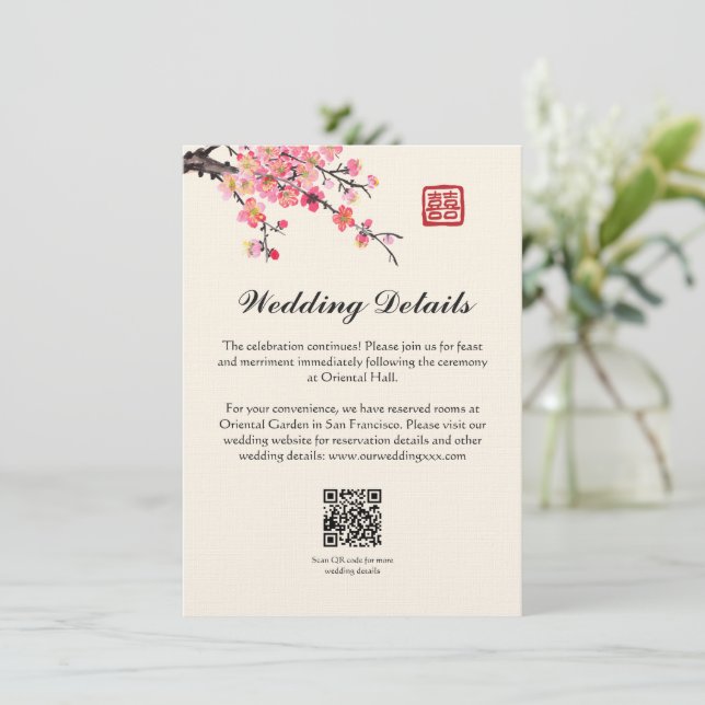 Chinese ink painting flowers wedding details enclosure card (Standing Front)