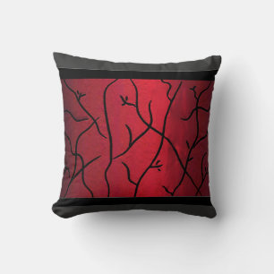 Chinese Ink Vines w/Black Strip- Burgandy Abstract Cushion