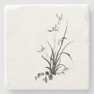 Chinese Iris - bw Stone Coaster