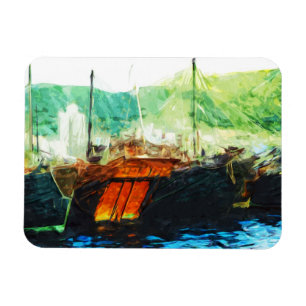 Chinese Junk in Hong Kong Harbour Abstract Magnet