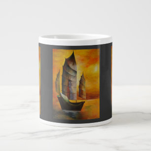 Chinese Junk In Ochre and Yellow Large Coffee Mug