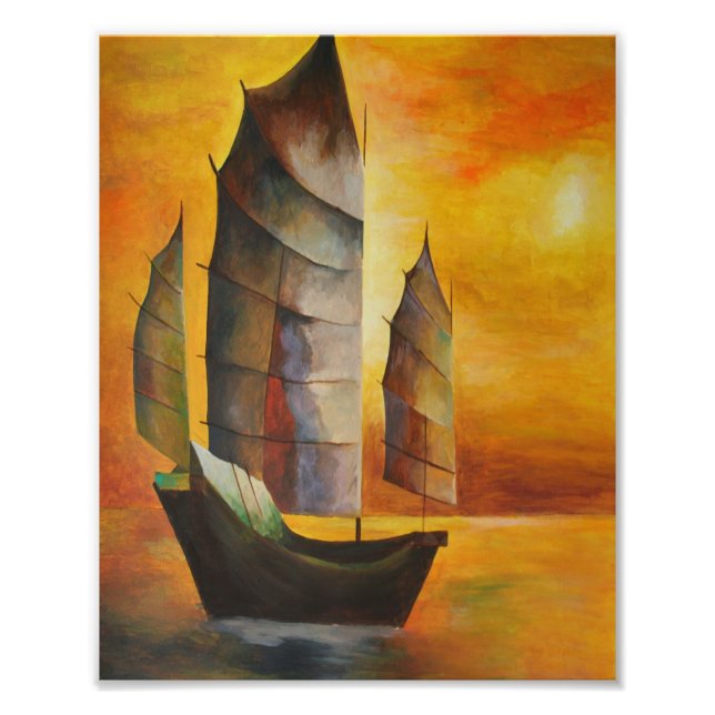 Chinese Junk In Ochre and Yellow Photo Print (Front)