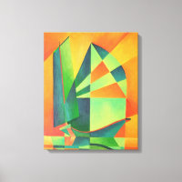 Chinese Junk Sails at Sunrise Orange And Green 
