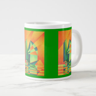 Chinese Junk Sails at Sunrise Orange And Green Large Coffee Mug