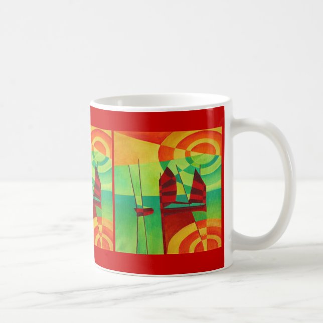 Chinese Junks On Still Waters Cubism Art Coffee Mug (Right)