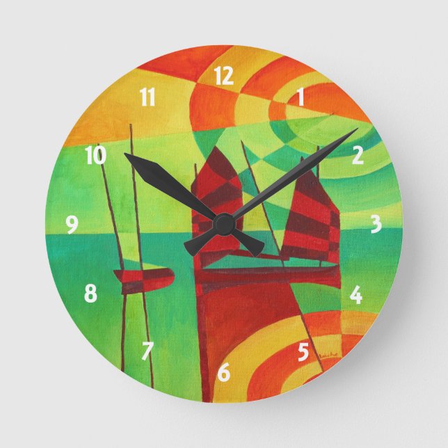 Chinese Junks On Still Waters Cubism Art Round Clock (Front)