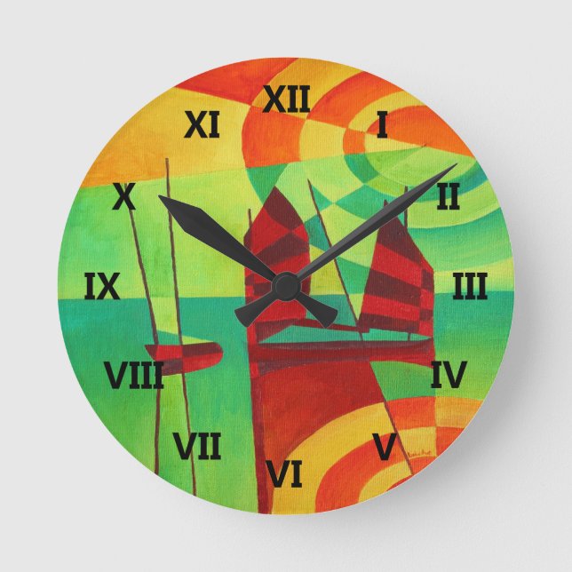 Chinese Junks On Still Waters Cubism Art Round Clock (Front)