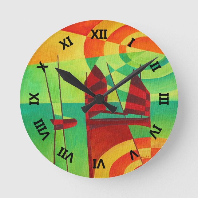 Chinese Junks On Still Waters Cubism Art Round Clock (Front)