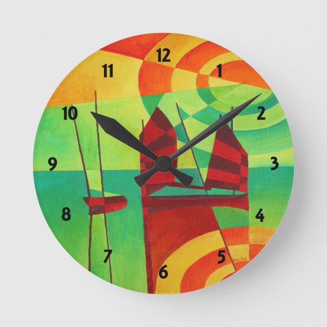 Chinese Junks On Still Waters Cubism Art Round Clock (Front)