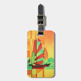 Chinese Junks Sail to Shore In Cubism Geo Art Luggage Tag