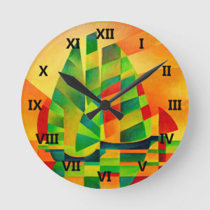 Chinese Junks, Sunset, Sails and Shadows Bold Round Clock