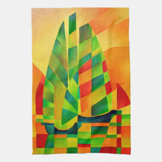 Chinese Junks, Sunset, Sails and Shadows Bold Tea Towel
