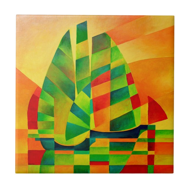 Chinese Junks, Sunset, Sails and Shadows Bold  Tile (Front)