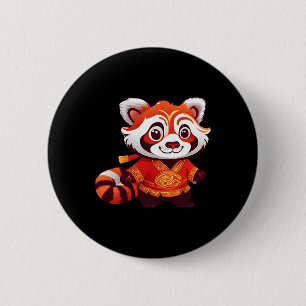 Chinese Kids Girls Boys Funny Red Panda Lion Dance 6 Cm Round Badge