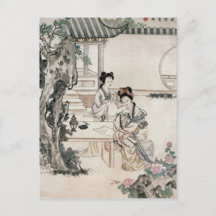 Chinese ladies in a garden postcard