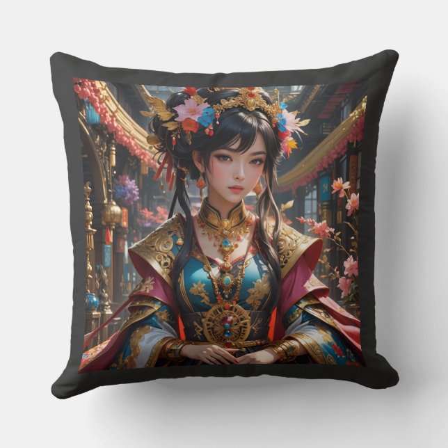 Chinese Lady Throw Pillow (Back)
