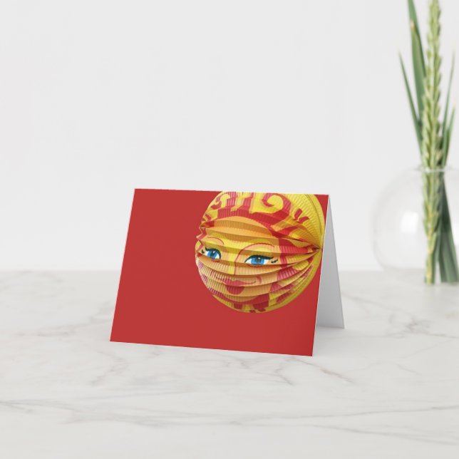 Chinese Lampignon Face Lantern Thank You Card (Front)