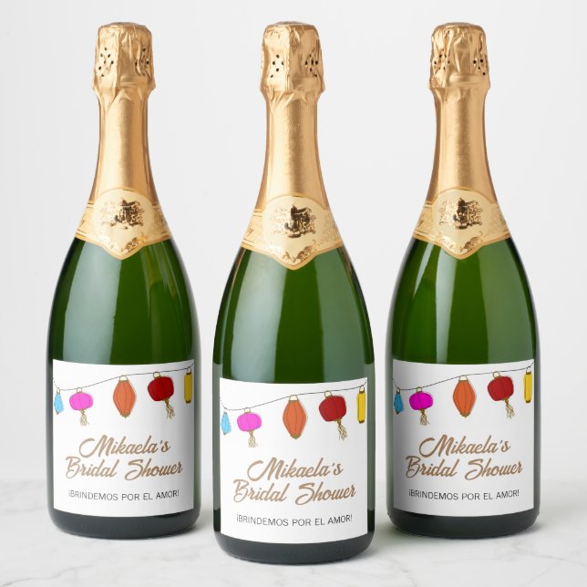 Chinese Lantern Bridal Shower Sparkling Wine Label (Bottles)