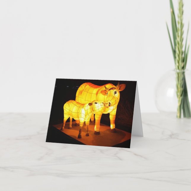Chinese Lantern Festival Cows Notecard (Front)