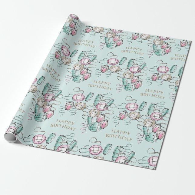 Chinese Lantern & Ribbon Themed Wrapping Paper (Unrolled)