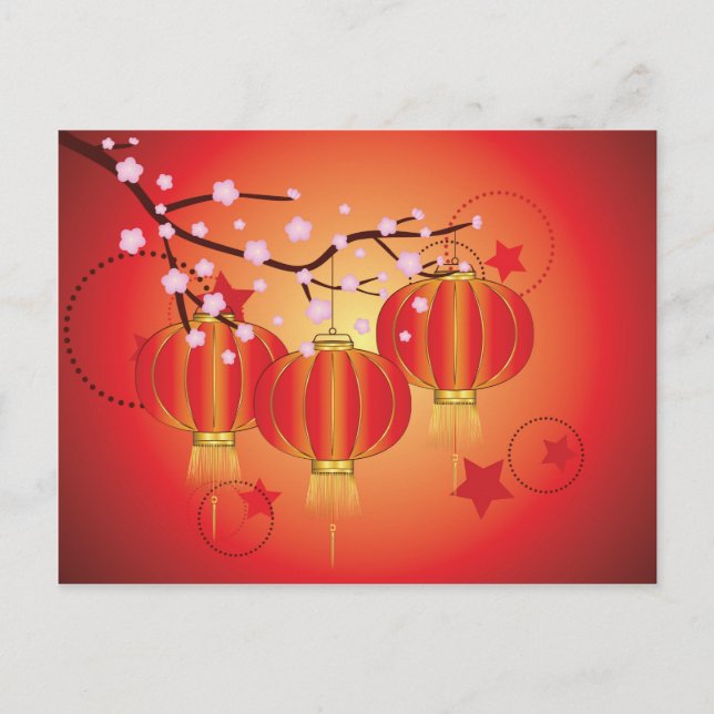 Chinese Lantern with Sakura Branch 6 Postcard (Front)