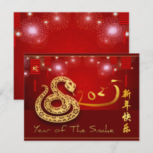 Chinese Lanterns Fireworks Snake Year 2025 HHPostC Invitation Postcard