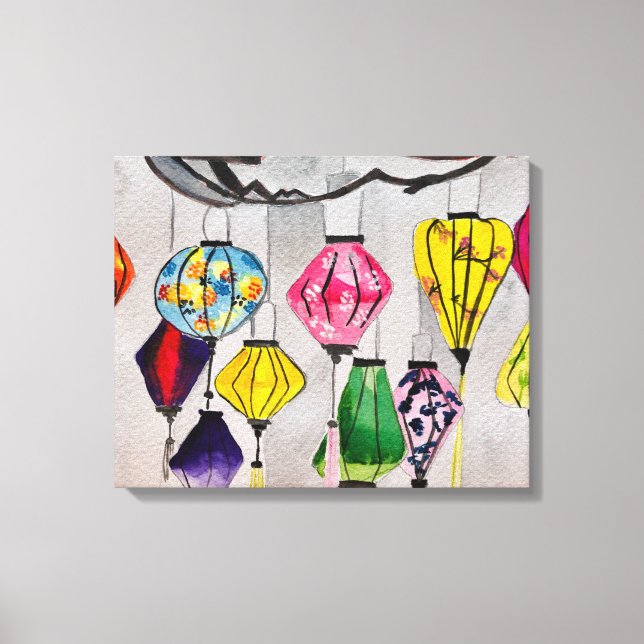 Chinese lanterns watercolor art canvas print (Front)