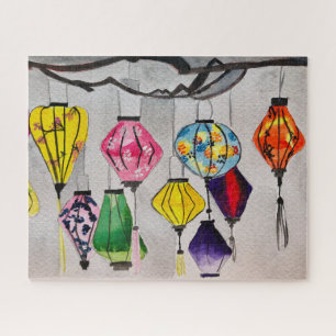 Chinese lanterns watercolor art jigsaw puzzle